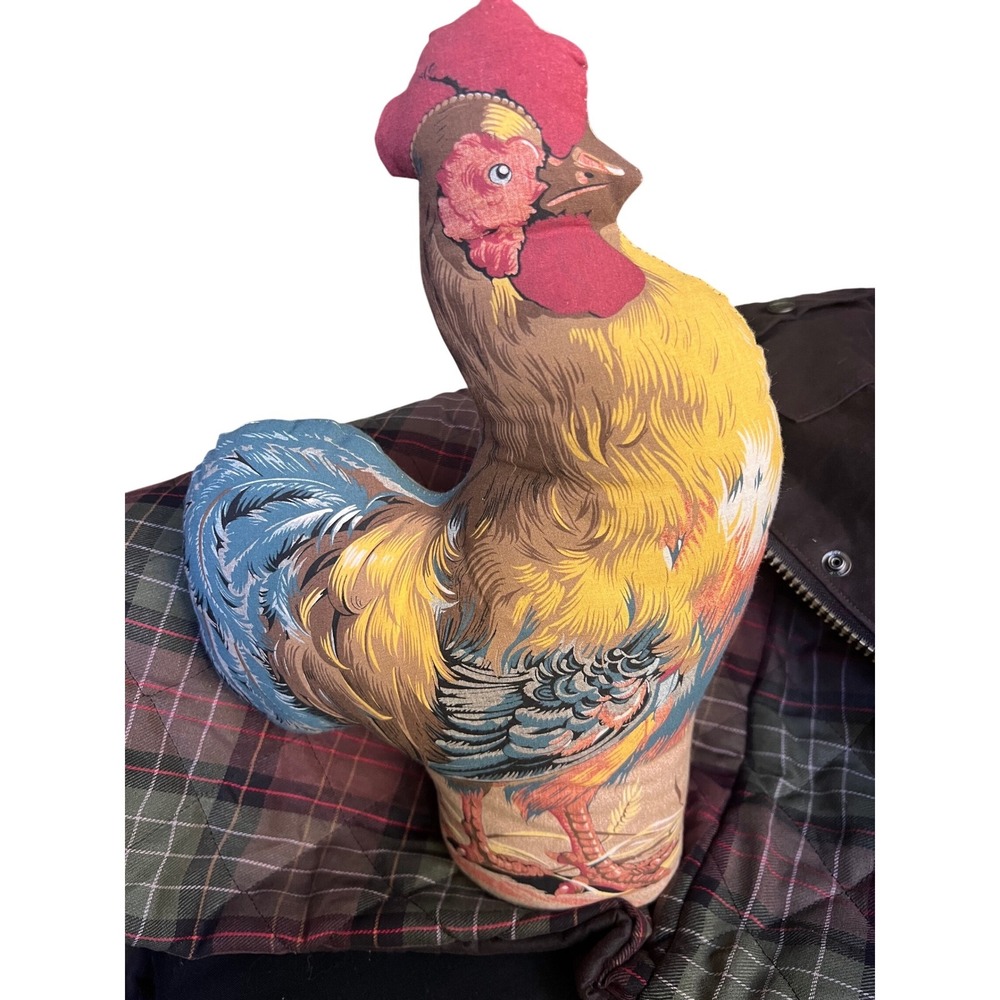 Vintage 1978 The Toy Works Rooster Fabric Doorstop Farmhouse Decor 14 Inch